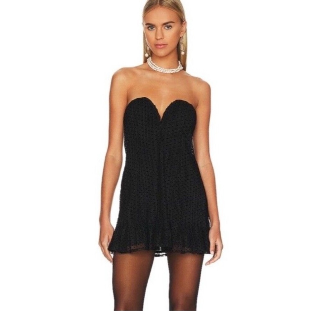 For Love and Lemons Carolyn Mini Dress Black Lace Satin Bow New Size Medium - Picture 3 of 13